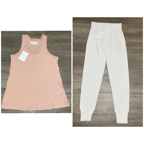The Great Sleep Pointelle Long John White Pajama Pants Lace Tank Rose Dust Sz 0 - Picture 2 of 14